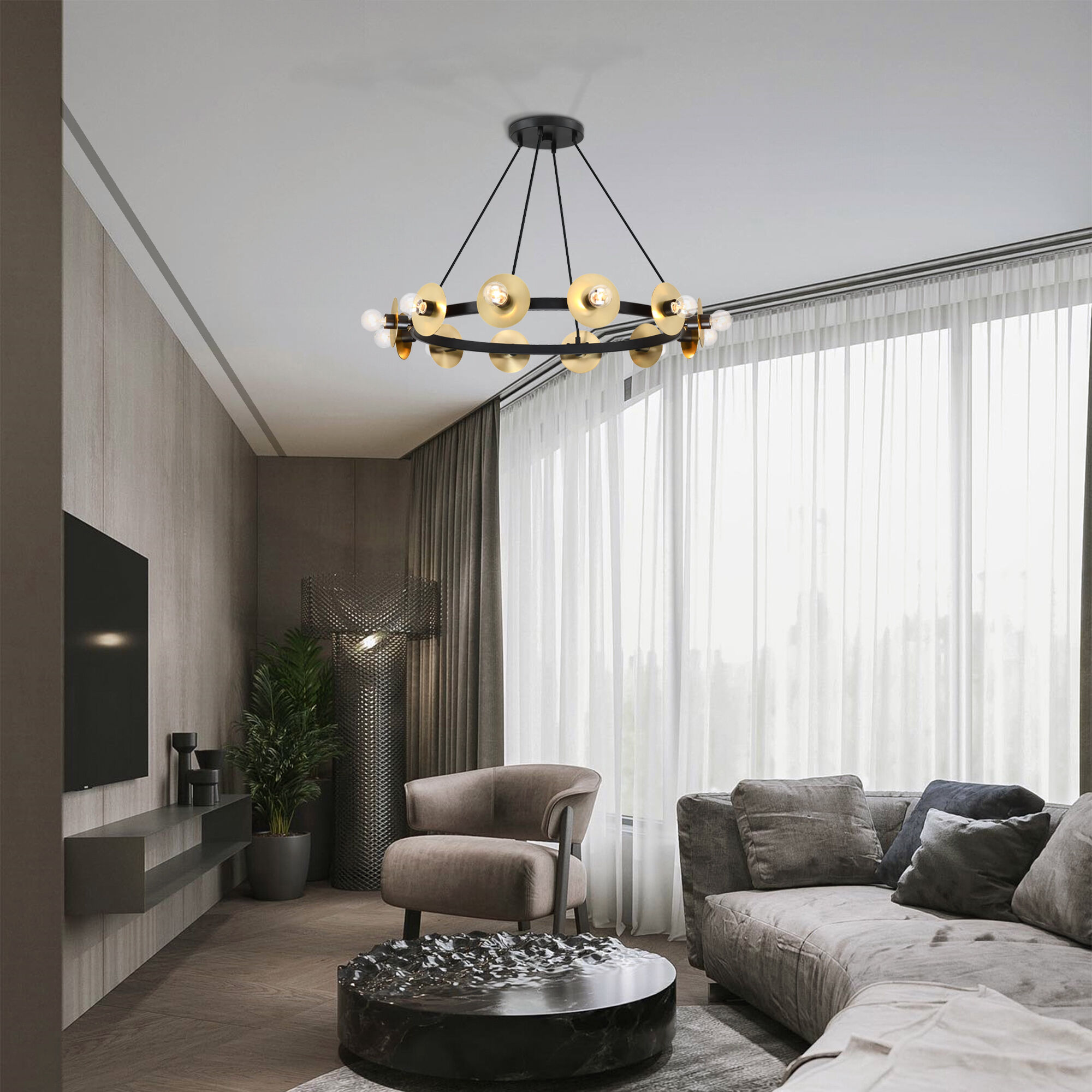 Harmoni 12 Light 30 inch Matte Black Chandelier Ceiling Light